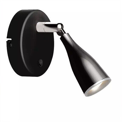 Applique Lampada Led Da Parete Con Interruttore Carcassa Nera 4000K Testa