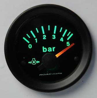 Manometro Strumento Road Retroilluminato Pressione Olio 0-5 BAR +SENSORE Verde
