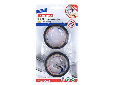 2 Nastri Isolanti Elettrici in PVC 19mm X 5m Colore Nero <ul><li>Realizzata è