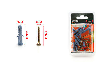 Kit 18 pcs Tasselli &Oslash;6x30mm Con Viti 4x25mm <ul><li>Kit Ø6x30mm