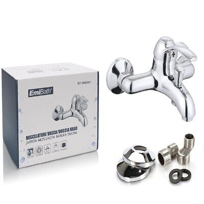 Kit Rubinetto Vasca Doccia Miscelatore A Muro Monoleva Acqua Calda e Fredda