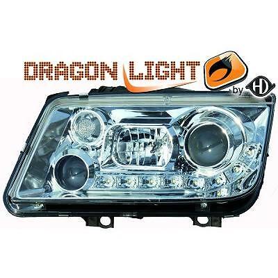 Coppia fari fanali anteriori TUNING BORA 1998 > 2005 cromati con Dayline a LED
