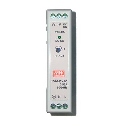 MeanWell MDR-20-5 Alimentatore Guida DIN 20W 5V 3A Input 220V e 110V Barra Rail