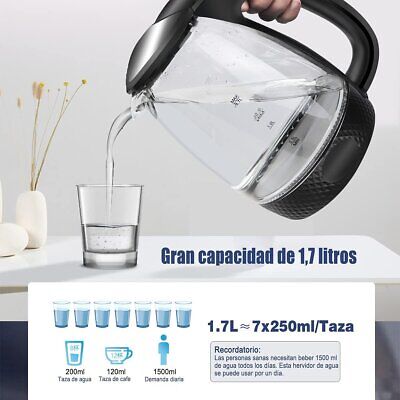 Bollitore Acqua Elettrico 1,7 Litri In Vetro 2200W Spina Schuko 16A Nero