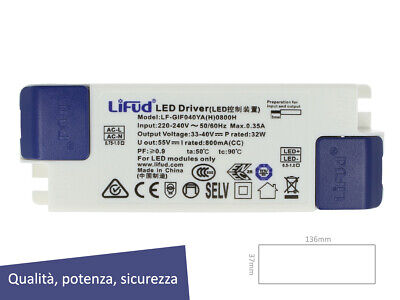 Led Driver CC 800mA 30V-40VDC 32W Alimentatore Corrente Costante Per Pannello