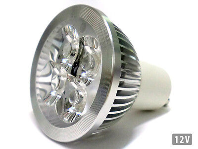 Lampada LED GU10 4W DC12V Bianco Freddo 6000K Basso Tensione 4 Power Led Da 1W