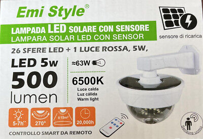 Lampada Led Con Pannello Solare e Sensore Movimento 5W 500lm 6500K Forma di