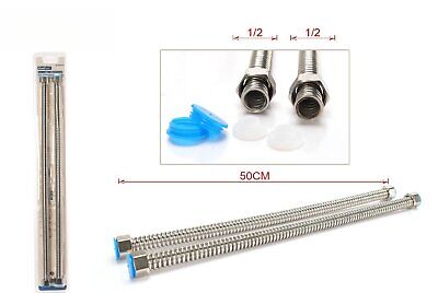 Coppia Tubi Flessibili Per Miscelatore Rubinetto Lungo 50cm Connettori F 1/2" e