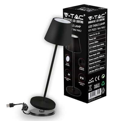 Lampada abat jour LED Tavolo 2W Nero Alluminio Ristorante pub carica Wireless