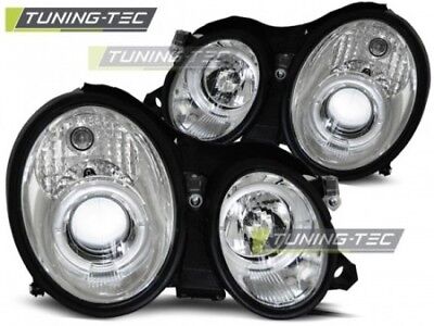 Coppia Fari Fanali Tuning W208 CLK 03.97-04.02 ANGEL EYES Cromato Alogeni H7+H1