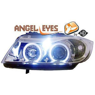 Coppia fari fanali anteriori TUNING Serie3 E90 91 2005-08 cromati angel eyes