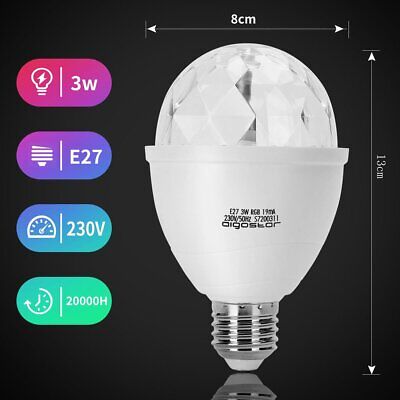 Luci Discoteca Led Lampada RGB Rotante a 360&ordm; E27 3W Effetto Stroboscopica
