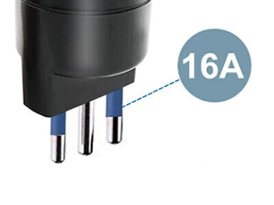 Adattatore Spina Elettrica 16A 2P+T Con 1 Presa Schuko 250V Nero Max 1500W