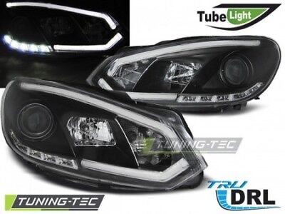 Coppia Fari Fanali Anteriori Tuning GOLF 6 10.2008-12 Nero TUBE LIGHTS DRL