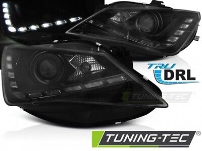 Coppia Set Fari Fanali Anteriori Tuning  IBIZA 6J 12-15 Nero DRL Alogeni H7