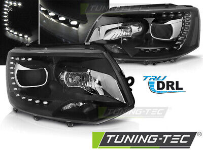 FARI ANTERIORI TRUE DRL NERI per VW T5 2010-15