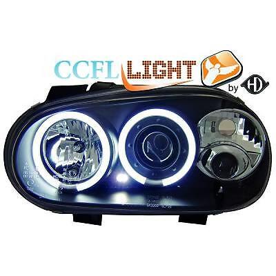 Coppia fari fanali anteriori TUNING GOLF IV 97-03 neri con anelli ANGEL EYE