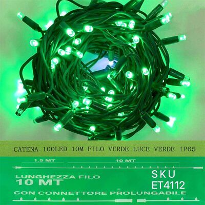 Catena Luminosa di Luci Led IP65 10 Metri Con 100 Filo Verde Luce Connettore