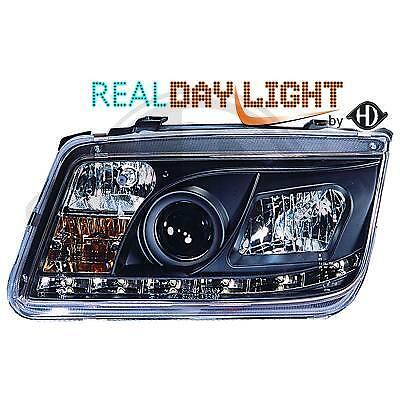 Coppia fari anteriore TUNING BORA 98-05 neri con luce diurna DRL LED omologa