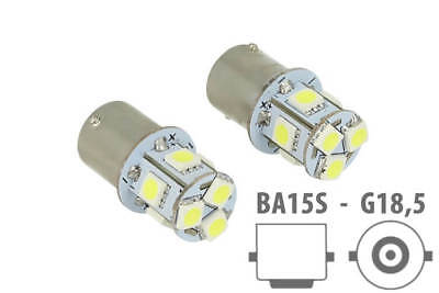 24V Lampada Led Canbus BA15S G185 R5W Colore Blu Piedi Dritti 8 Smd 5050