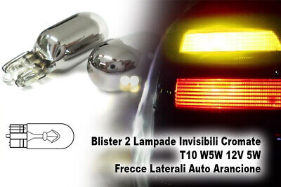 Blister 2 Lampade Invisibili Cromate T10 W5W 12V 5W Frecce Laterali Auto