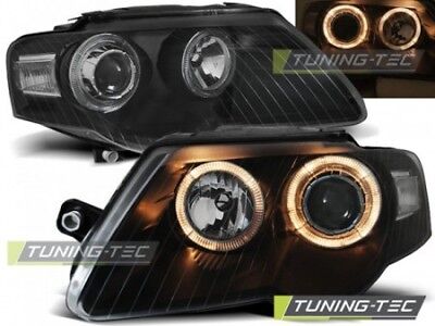 Coppia Fari Fanali Anteriori Tuning PASSAT B6 3C 03.05-10 ANGEL EYES Nero H7