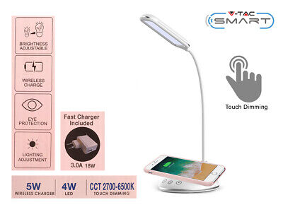 Lampada Led Da Tavolo 4W CCT Dimmerabile Con Caricatore Wireless QI Smartphone