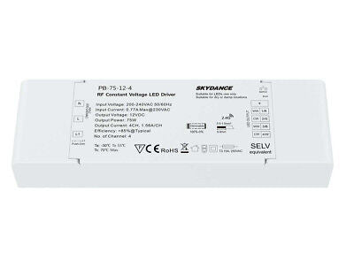 Alimentatore Dimmerabile CV 12V 75W 4 Canali Con Pulsante N.O. e Telecomando RF