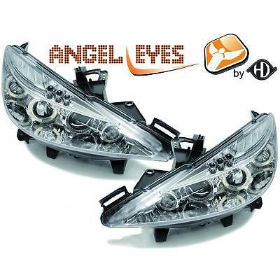 Coppia fari fanali anteriori TUNING 207 06-12 cromati angel eyes x reg e