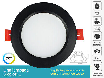 Lampada Faretto Led Da Incasso 10W CCT Dimmerabile Carcassa Nera 2700K 4000K