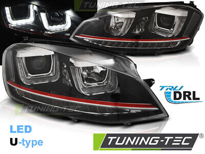 FARI ANTERIORI U-LED LUCE DRL NERO ROSSO LINE adatto a VW GOLF 7 11.12-17