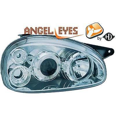 Coppia Fari Fanali Anteriori Tuning CORSA 93-00 cromati anelli ANGEL EYES