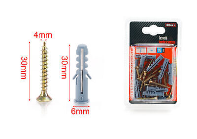 Kit 16 pcs Tasselli &Oslash;6x30mm Con Viti 4x30mm <ul><li>Kit Ø6x30mm
