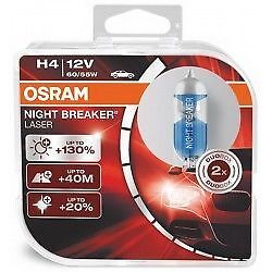 COPPIA Lampada Lampadina Luce OSRAM NIGHT BREAKER [LASER] H4 (P43t) 12V 60/55W