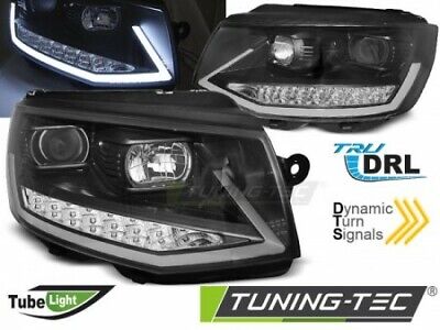 Coppia Fari Fanali Anteriori Tuning T6 15- NERO-CROMATO TUBE LIGHT LED DRL H11