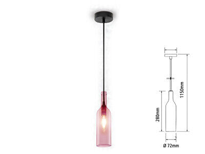 Lampadario a Sospensione Forma Bottiglia In Vetro Colore Rosa Pink Attacco E14