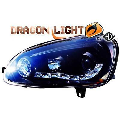 Coppia Fari Fanali anteriori TUNING GOLF 5 V 2003 > 2008 neri dayline LED