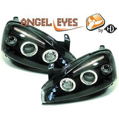 Coppia Fari Fanali Anteriori Tuning CORSA 00-06 neri new model anelli angel