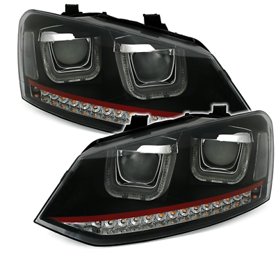 Coppia SET KIT Fari Fanali Anteriori Tuning Polo 6R 6C Neri 2009-2014 U-TYPE H7