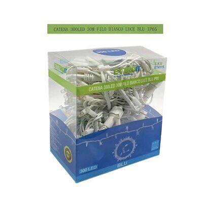 Catena Luminosa di Luci Led IP65 30 Metri Con 300 Filo Bianco Luce Blu