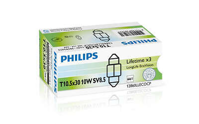 LOTTO DI 10 PEZZI Philips Festoon T10,5x30 LongLife EcoVision 12V10W SV8,5