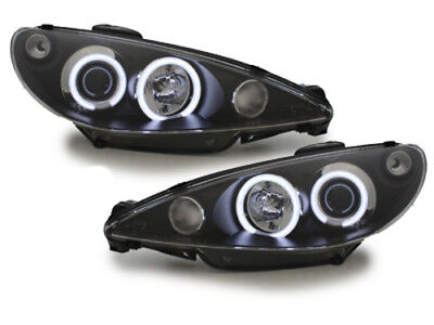 Coppia fari fanali anteriori TUNING 206 98-06 cromati CCFL ANGEL EYES
