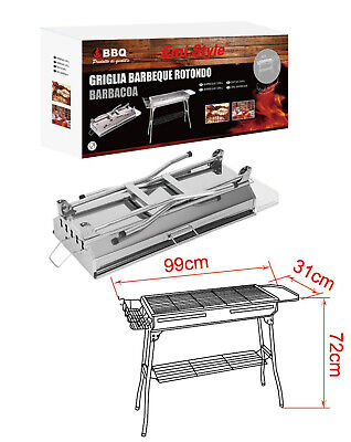 Griglia Barbecue Grande Con Piani e Supporto BBQ Carbon 99X31X72cm Acciaio Inox