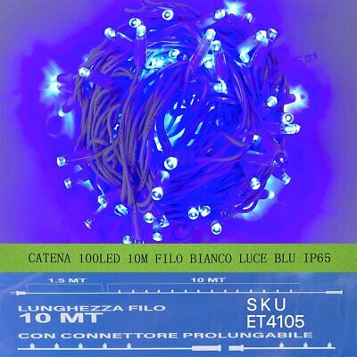 Catena Luminosa di Luci Led IP65 10 Metri Con 100 Filo Bianco Luce Blu