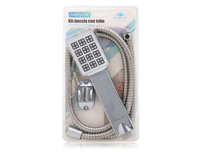 Kit Soffione Doccia + Tubo Flessibile 1,5M Staffa Supporto Da Muro Cromato