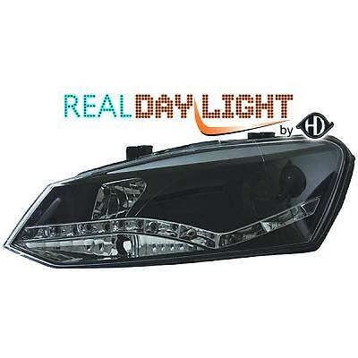 Coppia fari fanali anteriori TUNING POLO 6R 09-14 neri LUCE DIURNA LED TRU DRL