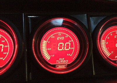 Manometro Strumento PROSPORT 52mm Pressione Turbo -1+3 BAR Rosso/Blu DIGITALE
