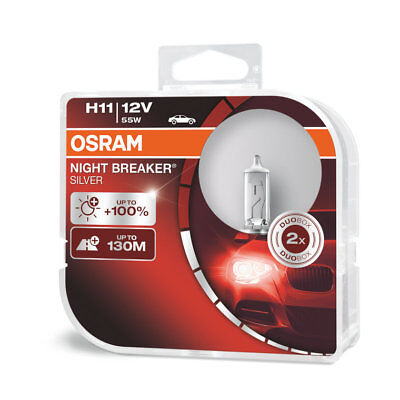 COPPIA Lampada Lampadina Luce OSRAM NIGHT BREAKER [SILVER] H11 (PGJ19-2) +130M