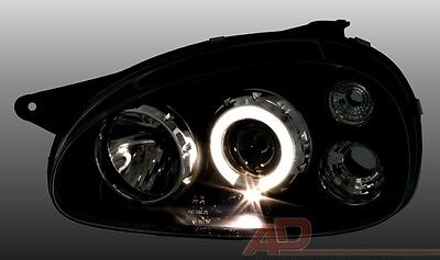 Coppia Set Fari Fanali anteriori CORSA B 93-00 NERI con 2 anelli Angel Eyes