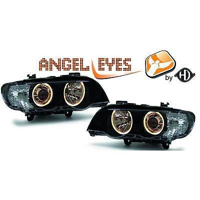 Coppia fari fanali anteriori TUNING X5 99-03 nero con anelli ANGEL EYES, H7+